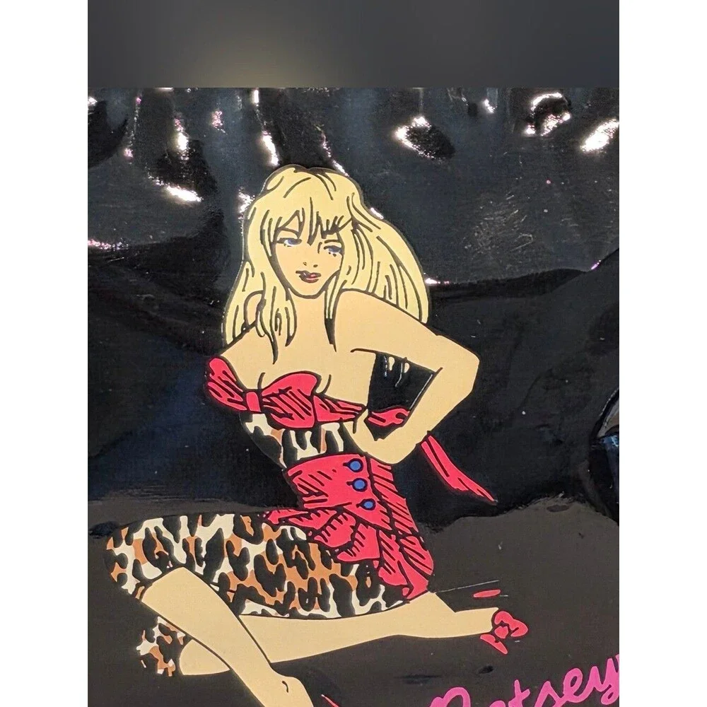 Betsey Johnson Black Vinyl Cosmetic Bag Pinup Leopard Print Glam Coquette Punk